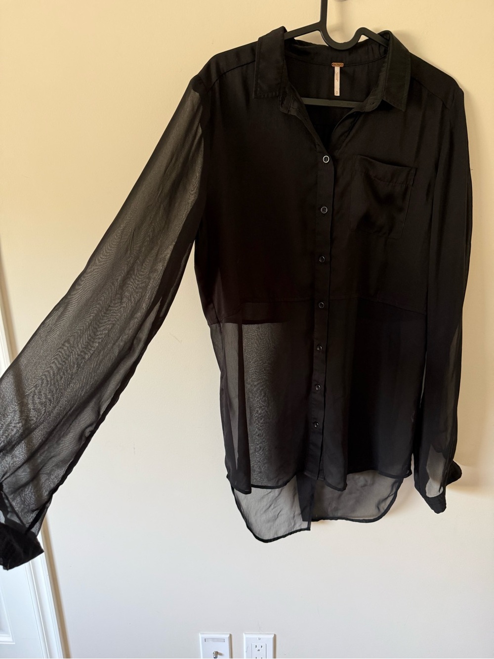 316. FREE PEOPLE SHEER BOTTON DOWN BLOUSE - Picture 3 of 5